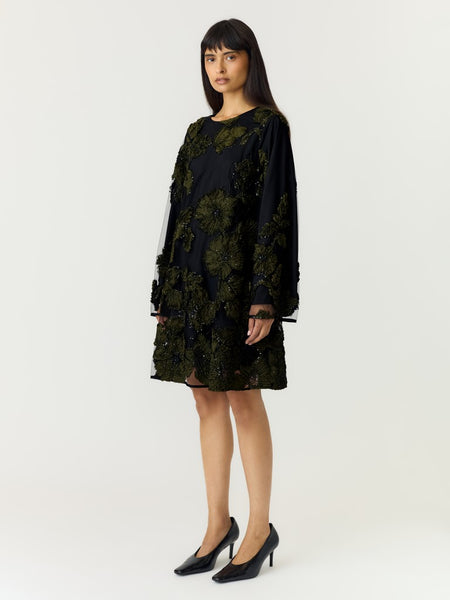 Y.A.S Short Floral Sequin Dress in Black