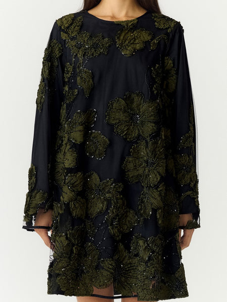 Y.A.S Short Floral Sequin Dress in Black