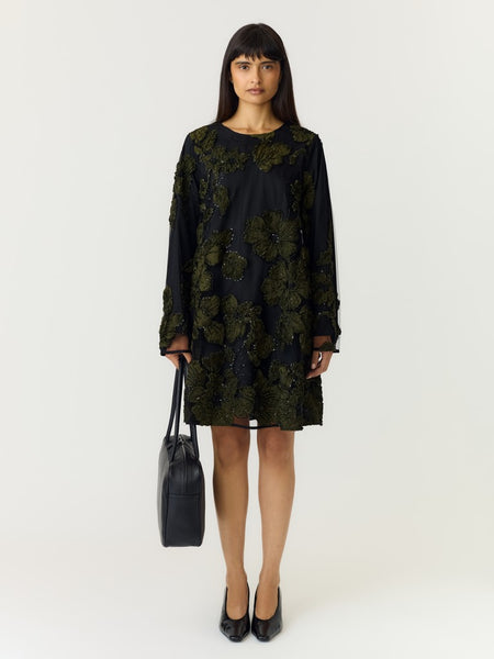 Y.A.S Short Floral Sequin Dress in Black