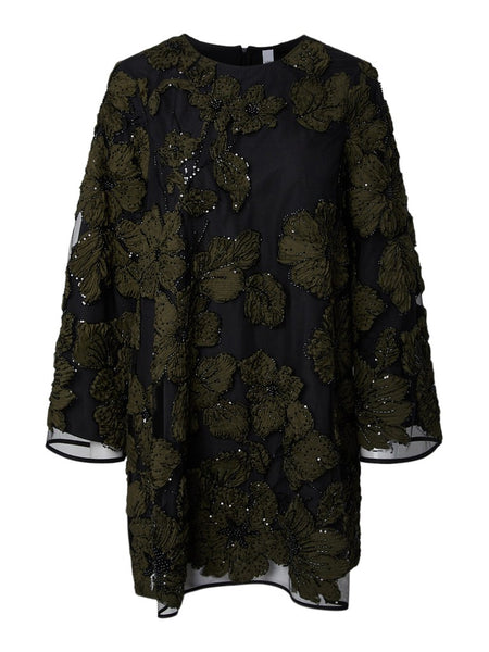 Y.A.S Short Floral Sequin Dress in Black