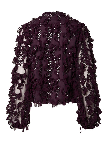 Y.A.S Long Sleeve Sequin Frill Shirt in Purple