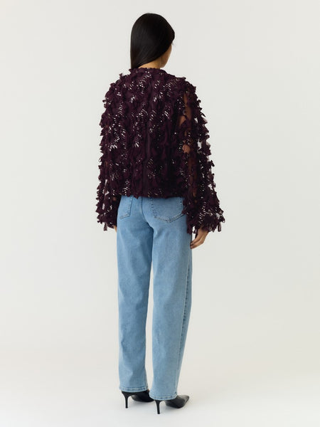 Y.A.S Long Sleeve Sequin Frill Shirt in Purple