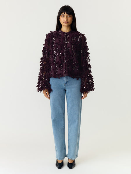 Y.A.S Long Sleeve Sequin Frill Shirt in Purple