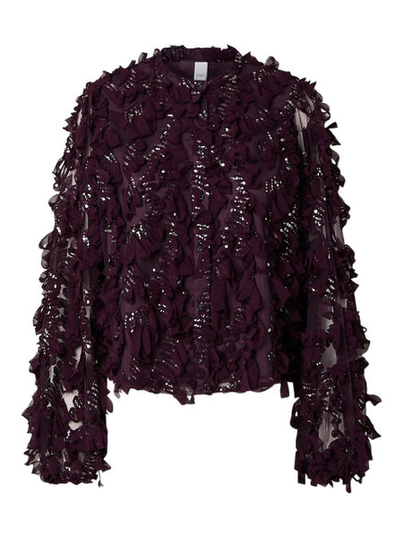 Y.A.S Long Sleeve Sequin Frill Shirt in Purple
