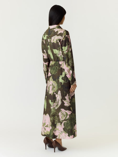 Y.A.S Long Floral Shirt Dress in Green