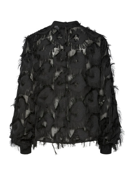 Y.A.S High Neck Fringe Top in Black