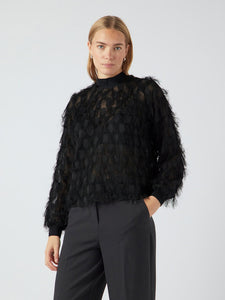 Y.A.S High Neck Fringe Top in Black