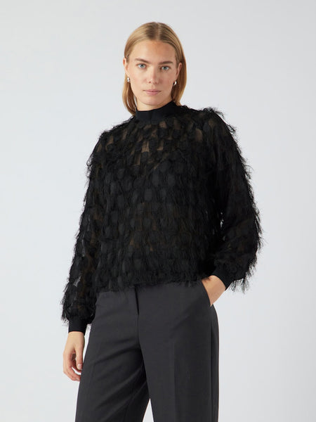 Y.A.S High Neck Fringe Top in Black