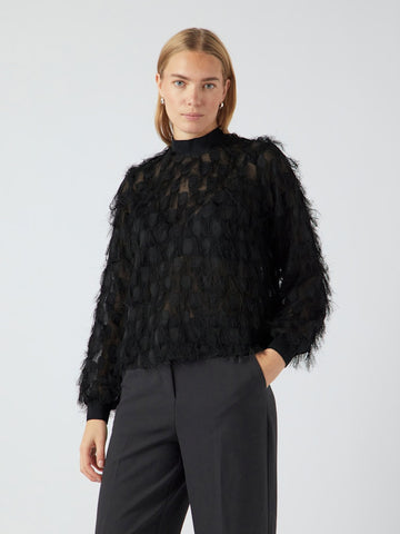 Y.A.S High Neck Fringe Top in Black