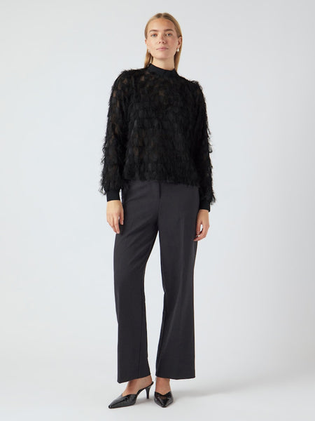 Y.A.S High Neck Fringe Top in Black