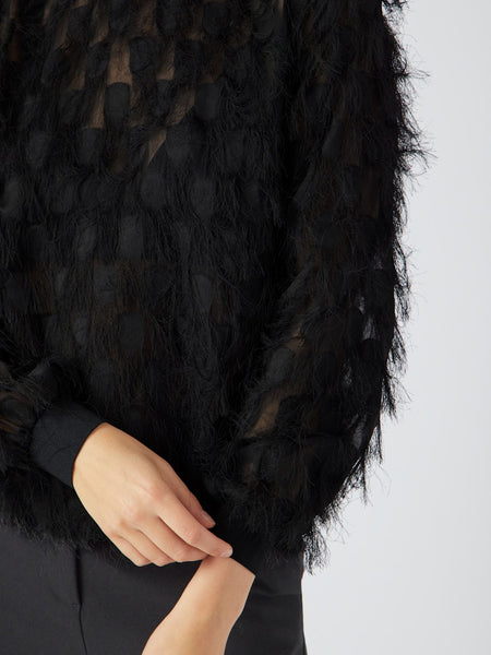 Y.A.S High Neck Fringe Top in Black