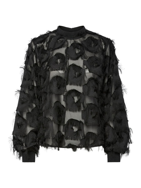 Y.A.S High Neck Fringe Top in Black