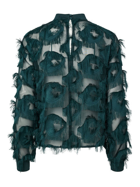 Y.A.S High Neck Fringe Top in Green