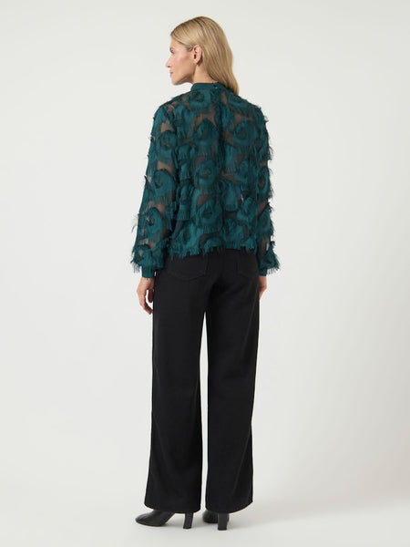 Y.A.S High Neck Fringe Top in Green
