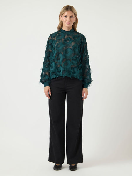 Y.A.S High Neck Fringe Top in Green