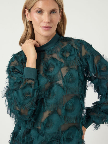 Y.A.S High Neck Fringe Top in Green