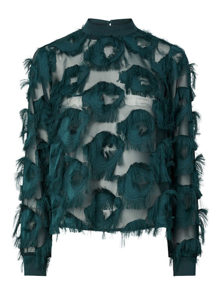 Y.A.S High Neck Fringe Top in Green