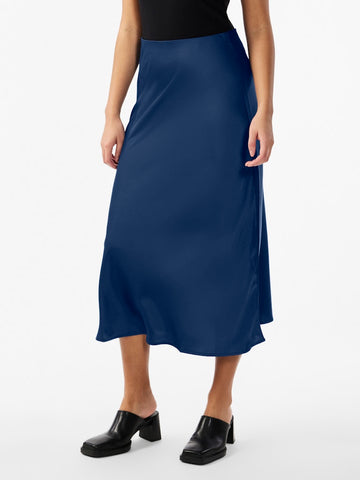 Y.A.S Satin Look Midi Skirt in Blue