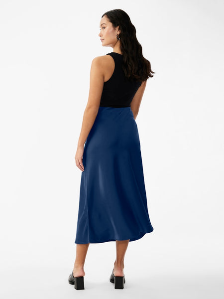 Y.A.S Satin Look Midi Skirt in Blue