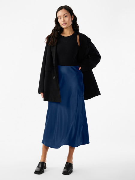 Y.A.S Satin Look Midi Skirt in Blue