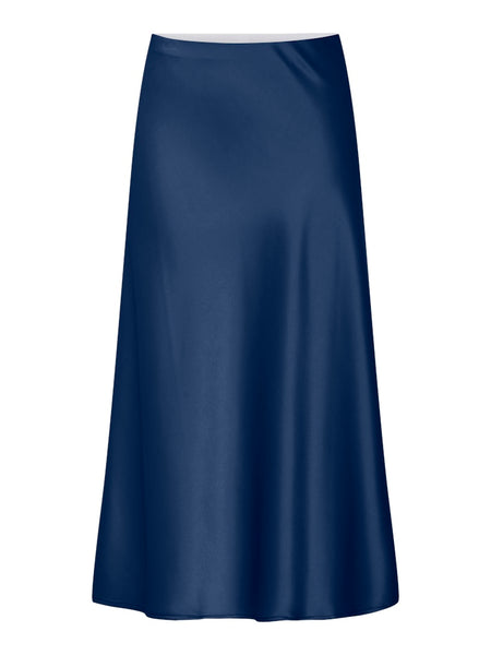 Y.A.S Satin Look Midi Skirt in Blue