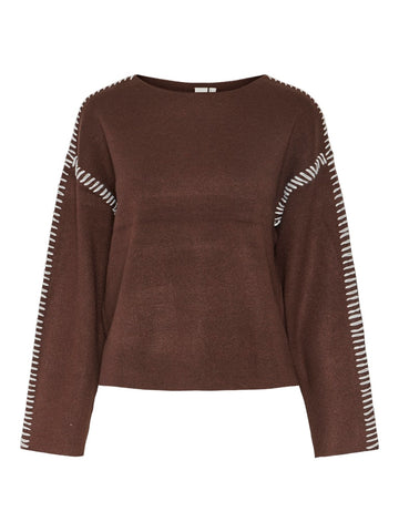Y.A.S Stitching Detail Knit Jumper in Brown