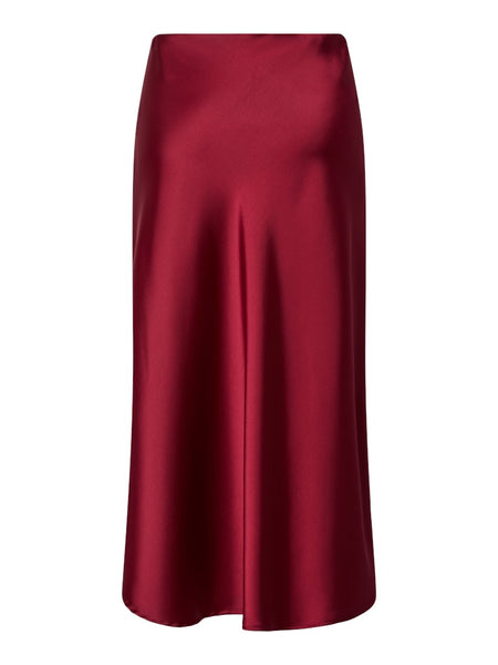 Y.A.S Satin Look Midi Skirt in Maroon