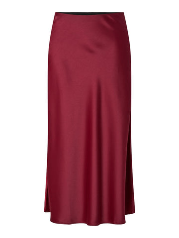 Y.A.S Satin Look Midi Skirt in Maroon