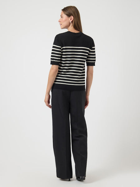 Y.A.S Striped Short Sleeve Knit Top in Black