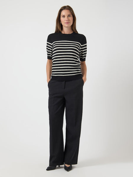 Y.A.S Striped Short Sleeve Knit Top in Black