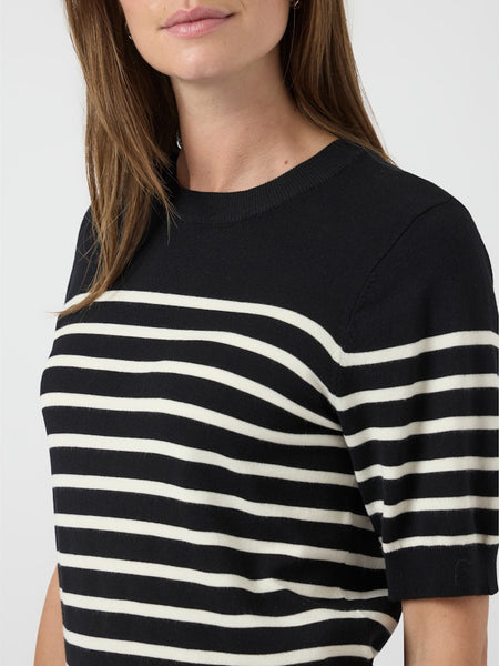 Y.A.S Striped Short Sleeve Knit Top in Black