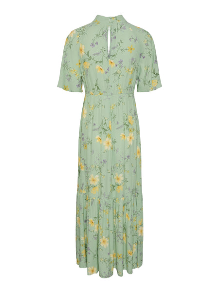 Y.A.S Short Sleeve Floral Long Dress in Green