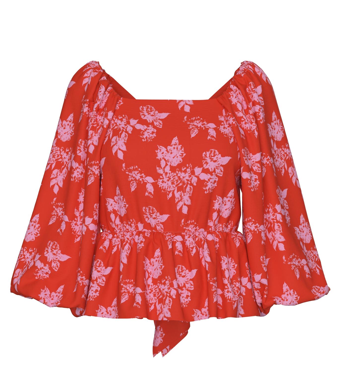 Y.A.S Floral 3/4 Sleeve Open Back Top in Orange