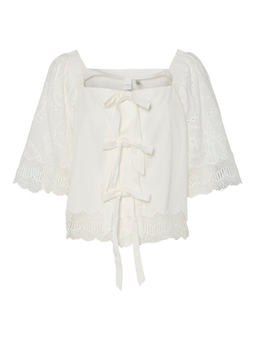 Y.A.S Short Sleeve Tie Top in White