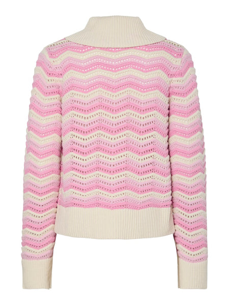 Y.A.S Striped Polo Neck Knit Top in Pink