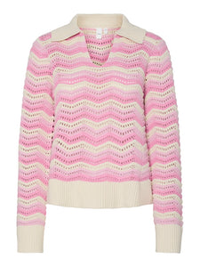 Y.A.S Striped Polo Neck Knit Top in Pink