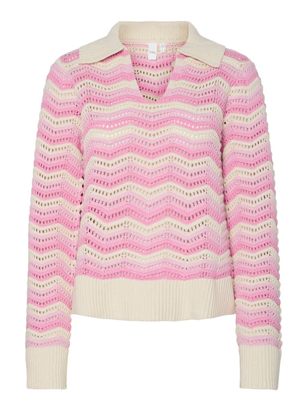 Y.A.S Striped Polo Neck Knit Top in Pink