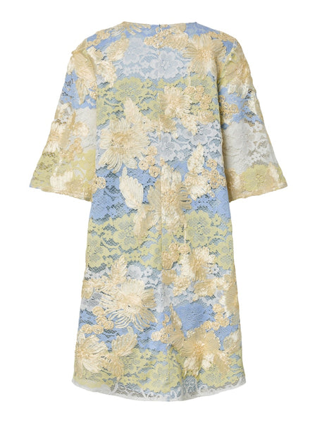 Y.A.S Floral Lace Short Sleeve Dress in Blue