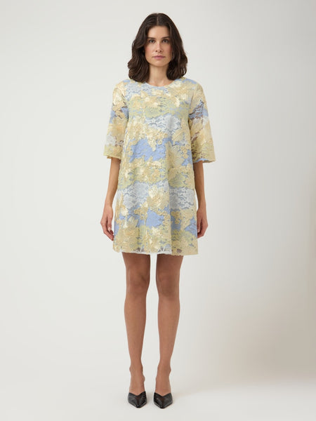 Y.A.S Floral Lace Short Sleeve Dress in Blue