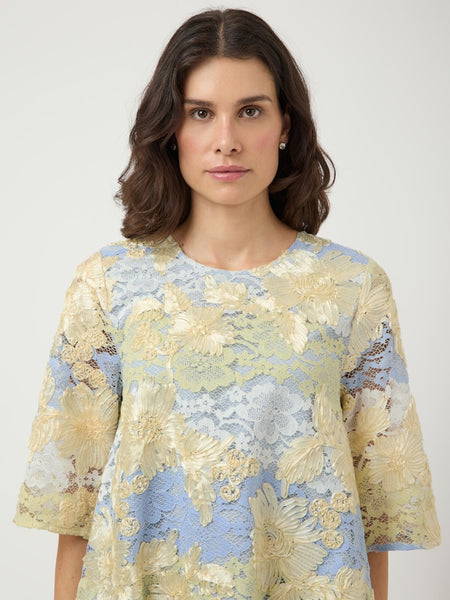 Y.A.S Floral Lace Short Sleeve Dress in Blue