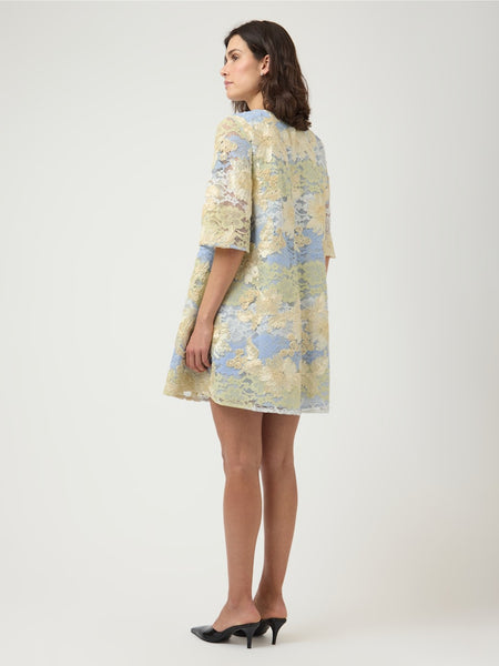 Y.A.S Floral Lace Short Sleeve Dress in Blue