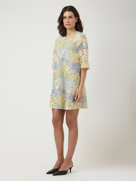 Y.A.S Floral Lace Short Sleeve Dress in Blue