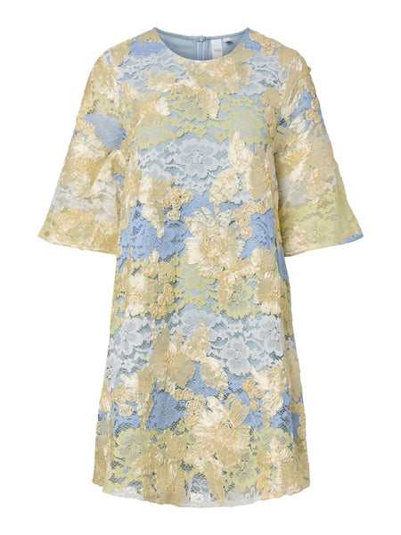 Y.A.S Floral Lace Short Sleeve Dress in Blue