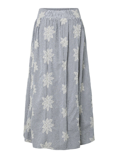 Y.A.S Checked Embroidered Floral Maxi Skirt in Black