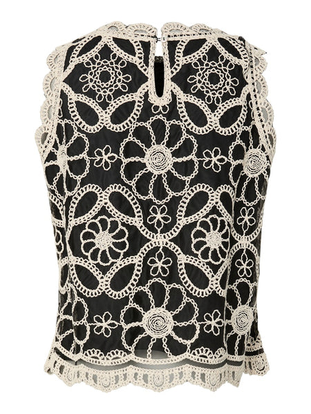 Y.A.S Floral Sleeveless Crochet Detail Top in Black