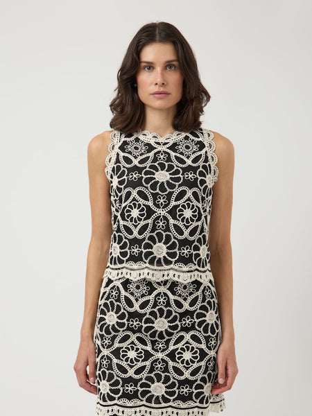 Y.A.S Floral Sleeveless Crochet Detail Top in Black
