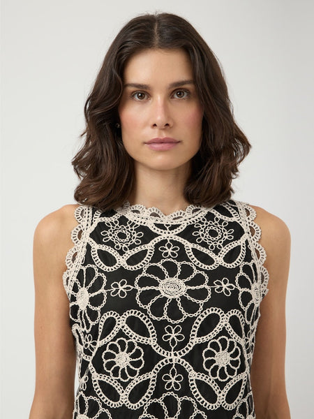 Y.A.S Floral Sleeveless Crochet Detail Top in Black
