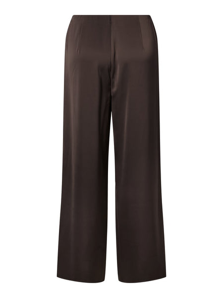 Y.A.S Satin Look Wide Leg Trousers in Chocolate