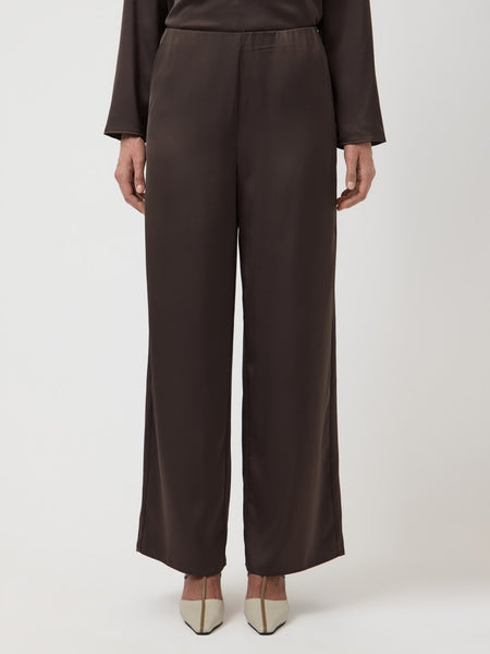 Y.A.S Satin Look Wide Leg Trousers in Chocolate