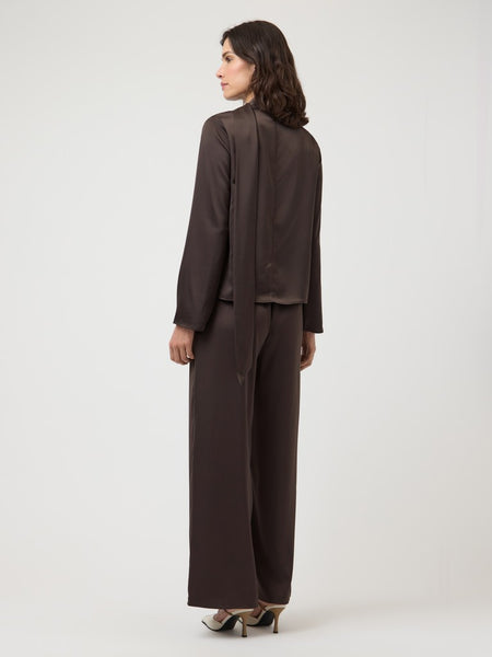 Y.A.S Satin Look Wide Leg Trousers in Chocolate